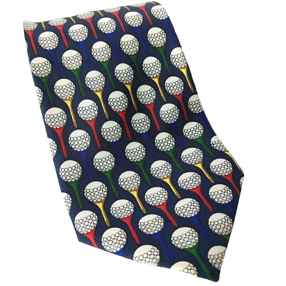 Utopia Golf Balls Tees Print Silk Necktie